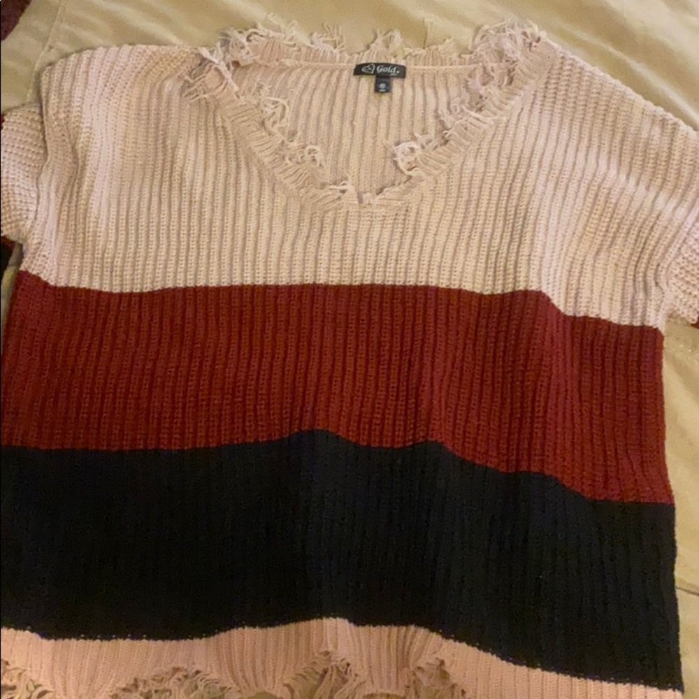 V Neck Distressed Sweater